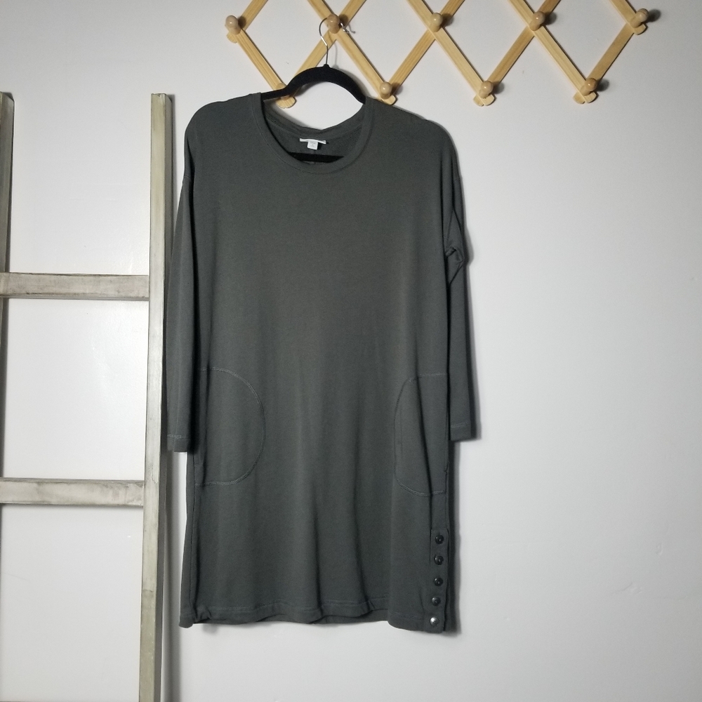 J JILL WOMEN'S TUNIC DRESS GRAY GREEN COLOR SIZE M PETITE (SEE FULL DESCRIPTION)